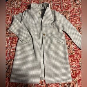 Cynthia Rowley Gray and White Gingham Blazer Long Coat